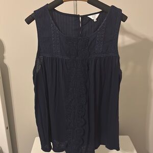 Navy Sleeveless Lace Detail Top